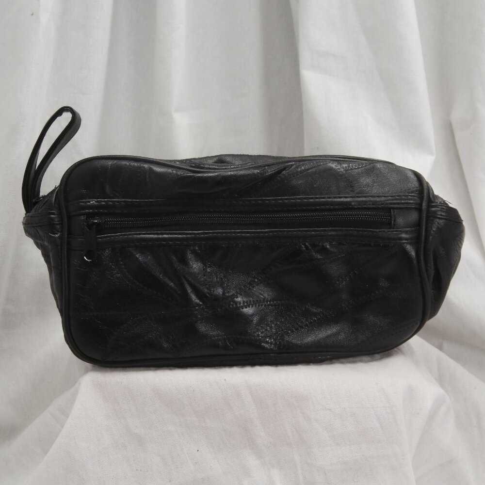 Toiletry travel case, black Leather